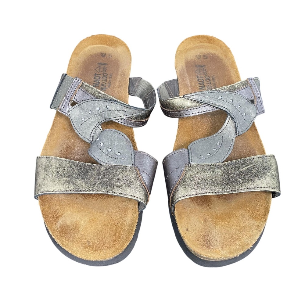 Naot Sandals Womens Size 11 Gold Leather Slide Wedge Adjustable Comfort Shoes
